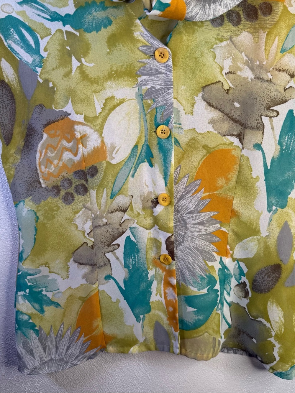 Jacques Vert Vintage Colrful, Tropical Print Button Up Blouse Women's Size 6 - Picture 7 of 14